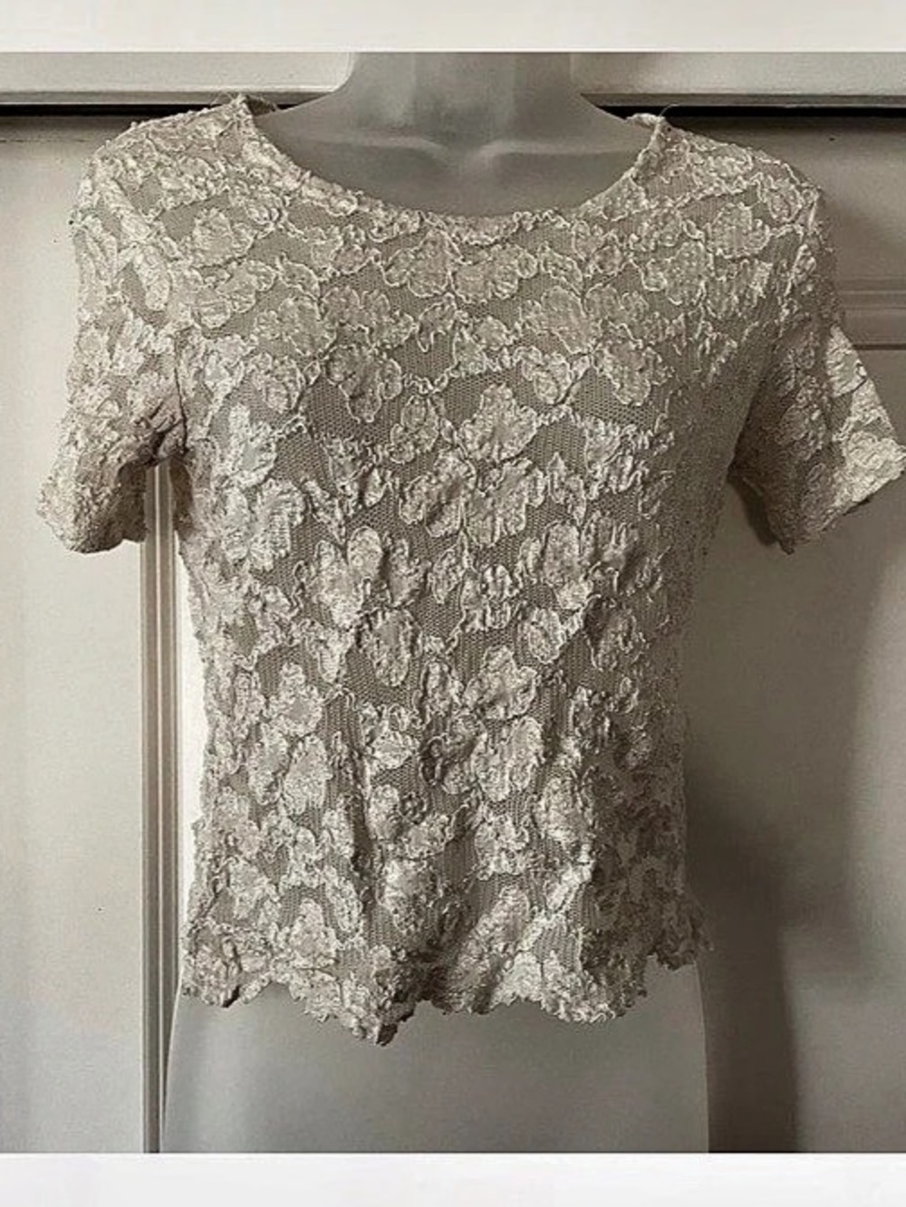 Cream Lace Blouse with Short Sleeves